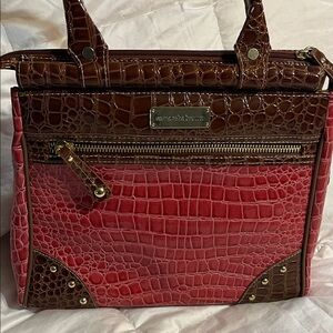 Samantha Brown Pink and Brown Crocodile Embossed Satchel